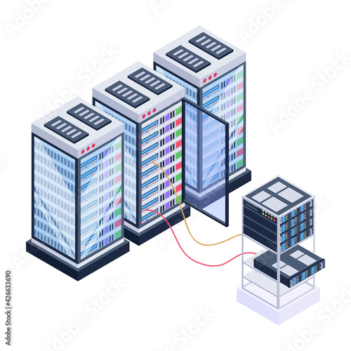 
A server room icon in isometric design, premium download 

