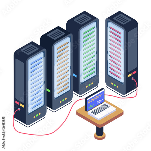 
A server room icon in isometric design, premium download 

