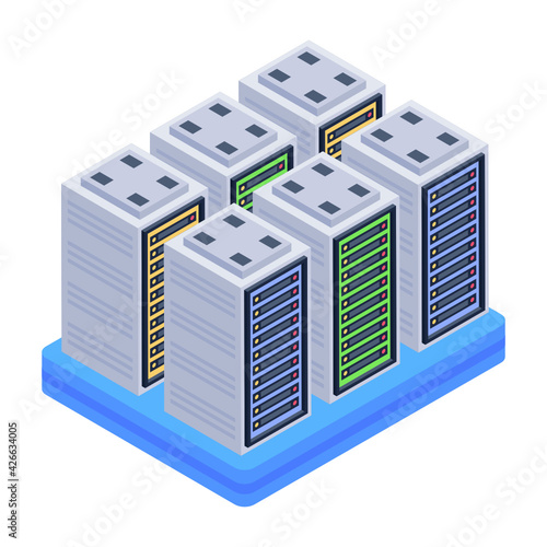 
A server room icon in isometric design, premium download 

