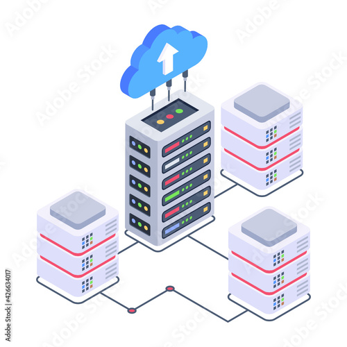 
A server room icon in isometric design, premium download 


