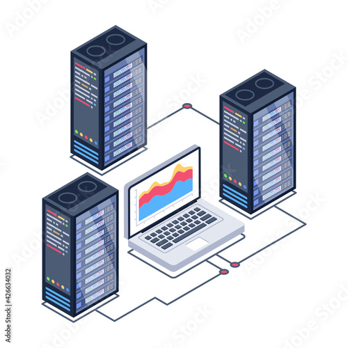 
A server room icon in isometric design, premium download 

