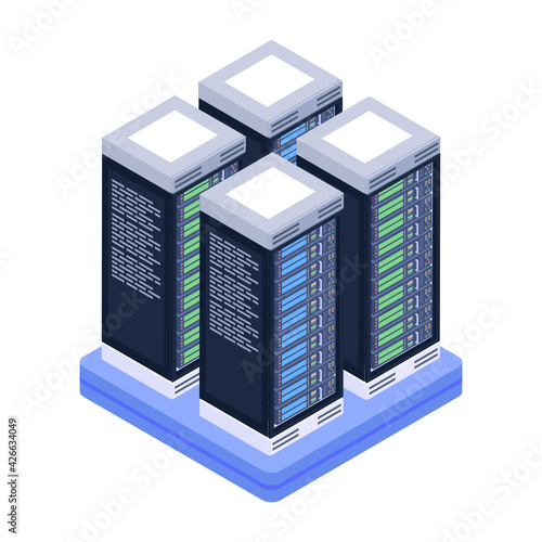 
A server room icon in isometric design, premium download 

