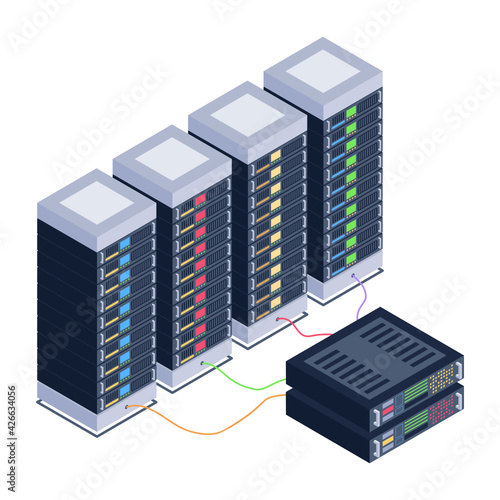 
A server room icon in isometric design, premium download 

