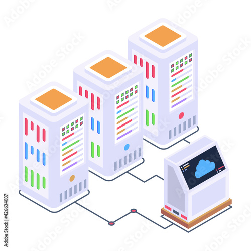 
A server room icon in isometric design, premium download 

