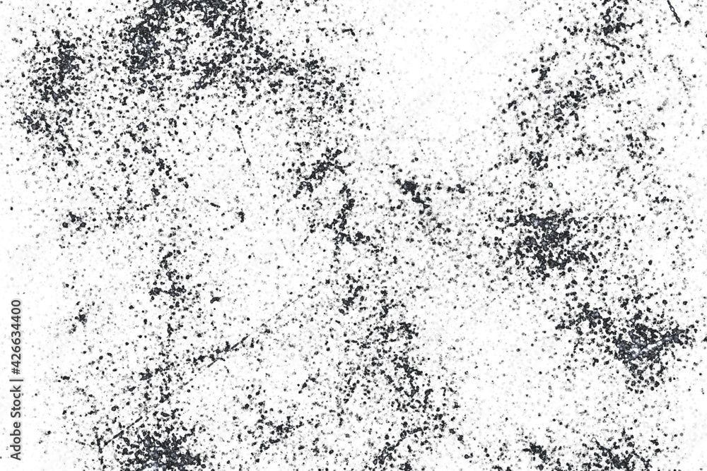  Grunge black and white pattern. Monochrome particles abstract texture. Background of cracks, scuffs, chips, stains, ink spots, lines. Dark design background surface..
