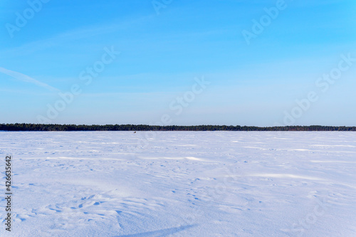 Winter Lake Snowy landscape, fishing. Space for copying text © Алексей Филатов