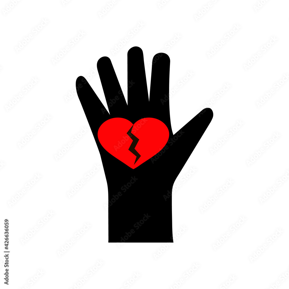 Hand holds a broken red heart. Conceptual vector clipart and drawing. Isolated illustrations on white background. Hand holds a broken red heart. Conceptual vector clipart and drawing. Isolated illustrations on white background.