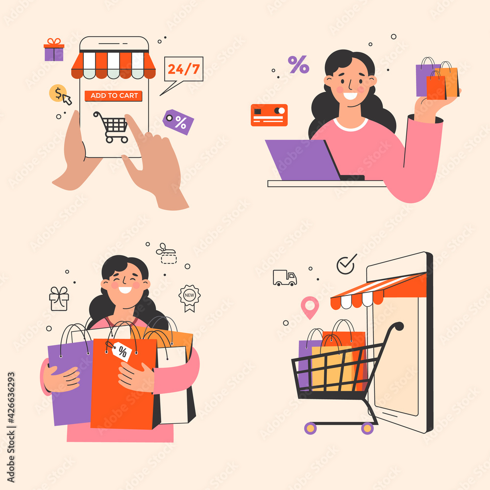 Online shopping banner set, internet store mobile app templates, concept vector illustration flat design Online shopping banner set, internet store mobile app templates, concept vector illustration flat design