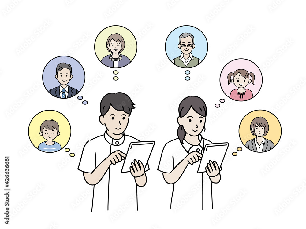 オンライン診療 タブレットを使う 医者 看護師 診察 イラスト素材 Stock ベクター Adobe Stock オンライン診療 タブレットを使う 医者 看護師 診察 イラスト素材 Stock ベクター Adobe Stock