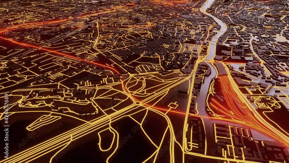 Fototapeta premium 3d city map of dublin , ireland. city design, transportation 