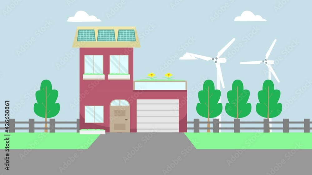 House using solar panel and windmills as the energy House using solar panel and windmills as the energy