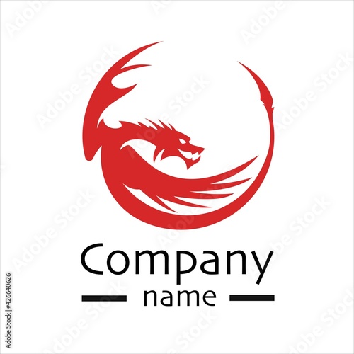 red furious dragon in a circle, sharp wings and teeth, logo for the company
