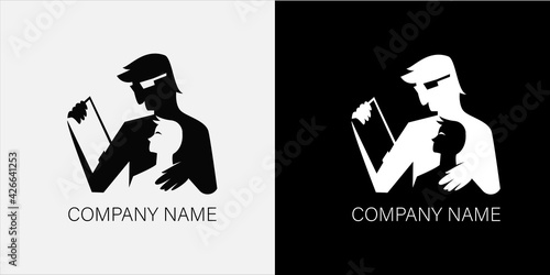 negative space, mentor with glasses and apprentice, logo