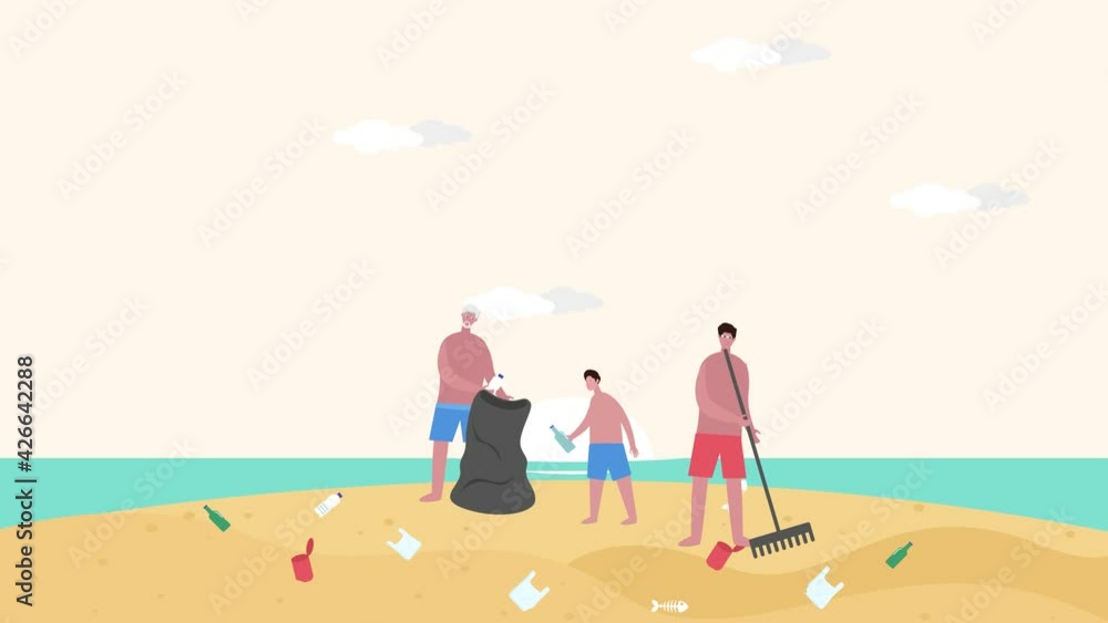 Three generation family clean up the beach Three generation family clean up the beach