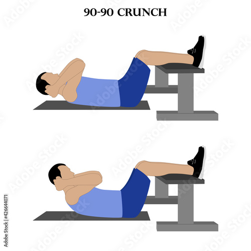 90-90 crunch exercise strength training workout vector illustration