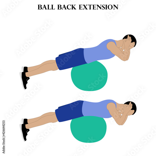 Ball back extension exercise strength workout vector illustration