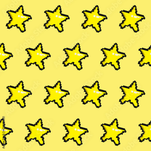 Yellow stars ornament. Pixel style in vector.
