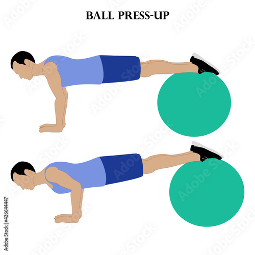 Ball press-up exercise strength workout vector illustration