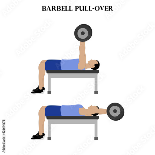 Barbell pull-over exercise strength workout vector illustration