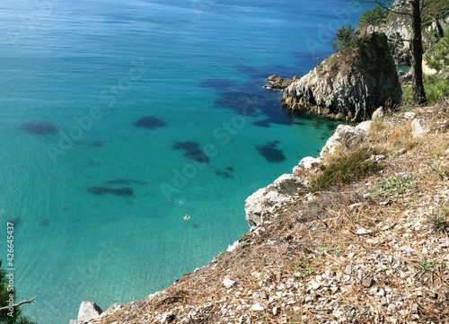 View from the cliff to the bay with turquoise water