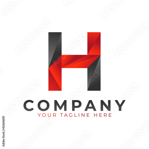 Creative Initial Letter H Logo Design. Black and Red Geometric Arrow Shape Low Poly Style. Usable for Business and Branding Logos. Flat Vector Logo Design Ideas Template Element. Eps10 Vector
