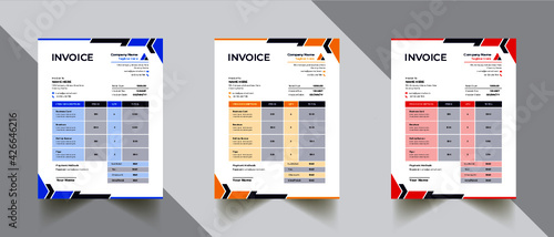 Invoice minimal design template. Bill form business invoice accounting. Modern and creative corporate business invoice template | Company business invoice template with color variation bundle