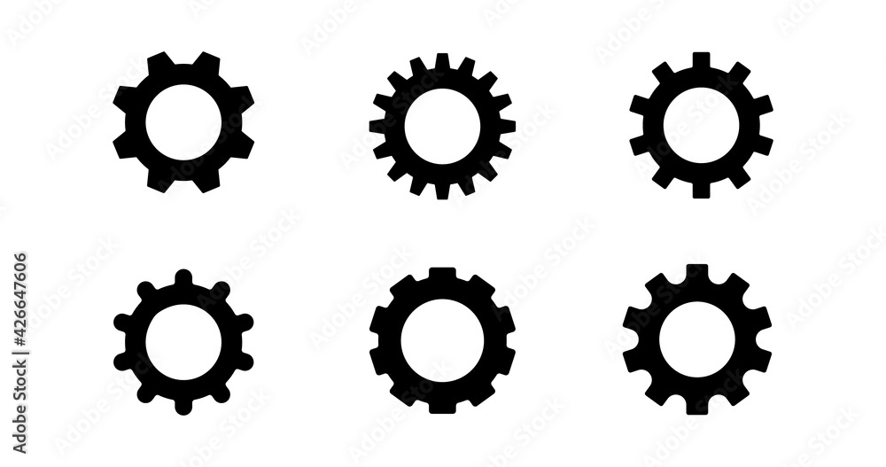 Obraz premium Gear set. Black gear wheel icons on white background. Alpha Luma Matte included. 4k video