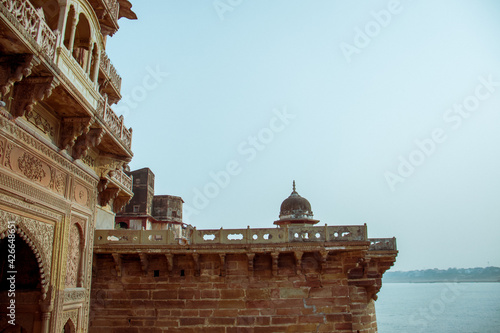 Ramnagar fort with carved arches and balconies in Varanasi, India photo