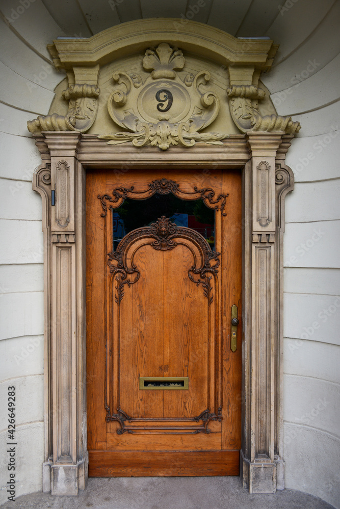 Vienna, Austria - July 25, 2019: Entrance door in one of the buildings in Wieden District