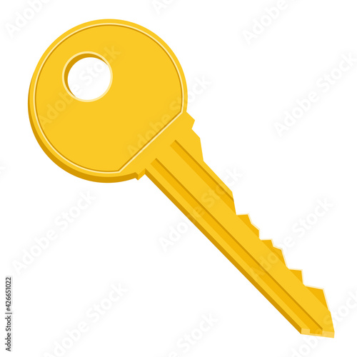 Golden door key isolated on white background.