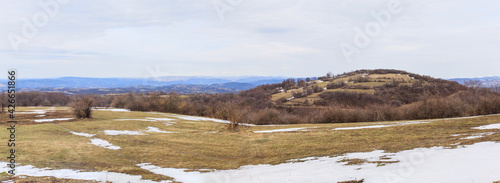  Panoramic View of the Nature Landscape. Winter day. Mountain range in eastern Serbia. Homolje Mountains
