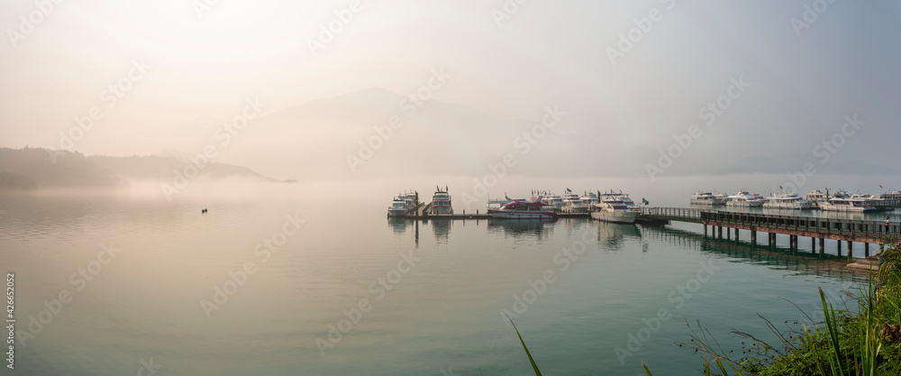 Mist Chaowu Wharf in Sun Moon Lake