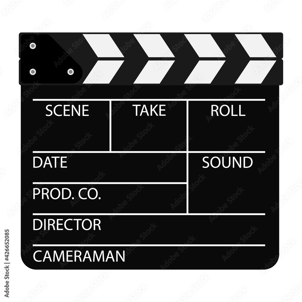 Film clapper board isolated on white background. Blank movie cinema clapper.
