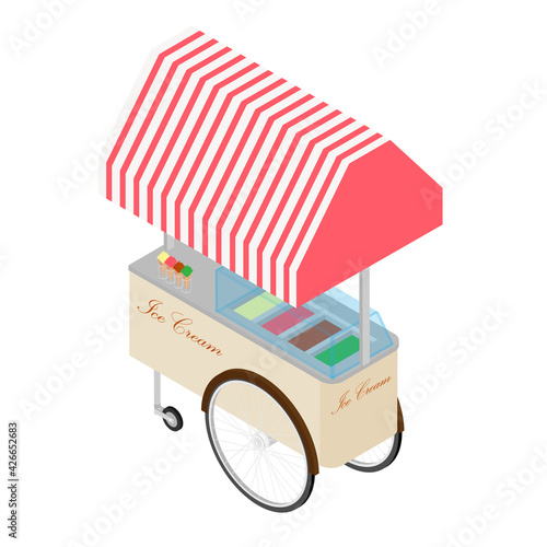 Ice cream cart vector isolated on white isometric view.