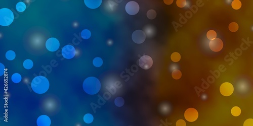 Light Blue, Yellow vector backdrop with circles, stars.