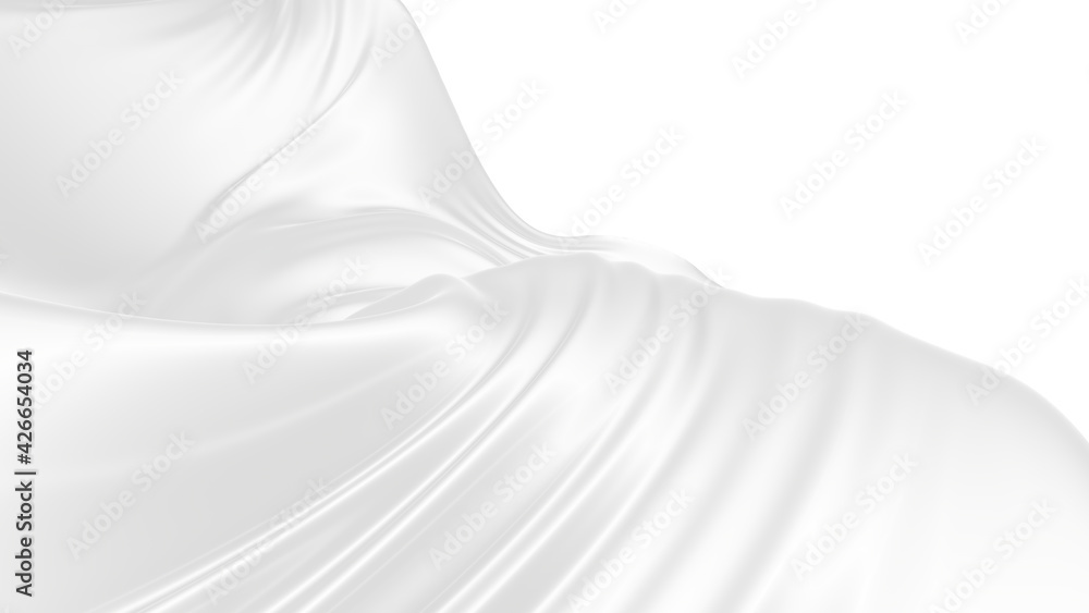 Naklejka premium Beautiful flowing fabric of white wavy silk or satin. 3d rendering image.
