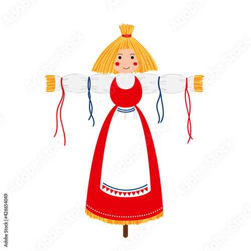 Shrovetide stuffed straw. The concept of celebrating Maslenitsa. Vector stock hand-drawn illustration isolated on a white background.