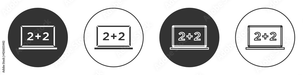 Black Chalkboard icon isolated on white background. School Blackboard sign. Circle button. Vector Black Chalkboard icon isolated on white background. School Blackboard sign. Circle button. Vector