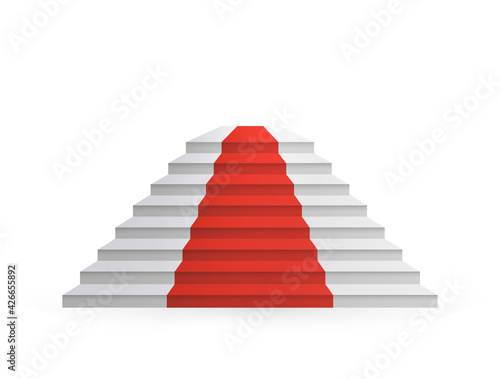 Design elements White stairs realistic  red carpet illustration design with shadow on transparent background. 3D Stand on isolated clean blank table. Vector illustration EPS10 promotional presentation