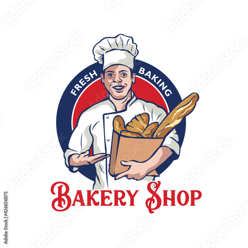Bakeryman vector logo, perfect for bakery shop and food brand mascot logo