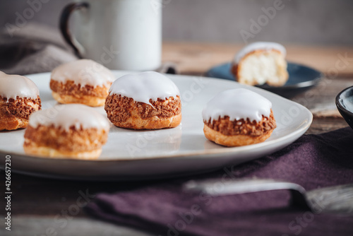 Delicious french Choux Craquelin pastries