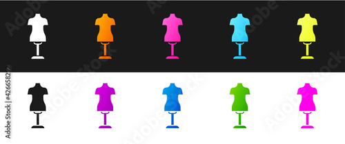 Set Mannequin icon isolated on black and white background. Tailor dummy. Vector