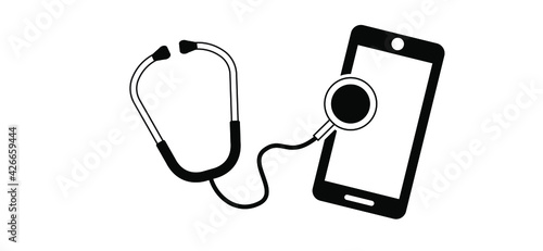 Stethoscope with paper, doctor advice and patient, discuss the results. Vector communication sign. Doctor's appointment, checking results, diagnoses. Doctor's. Online Doctor and telemedicine concept. 