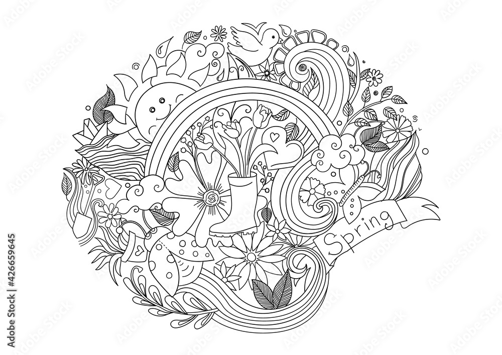 Spring ornamental composition in doodle style Spring ornamental composition in doodle style