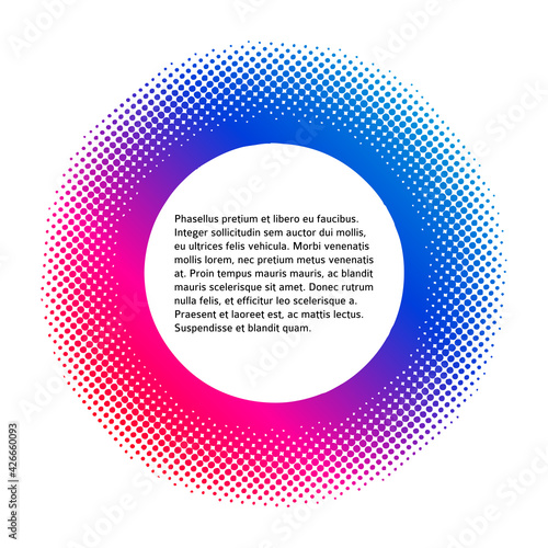 Design elements symbol Editable color halftone frame dot circle pattern on white background. Vector illustration eps 10 frame with black random dots. Round border Icon using halftone circle dots textu