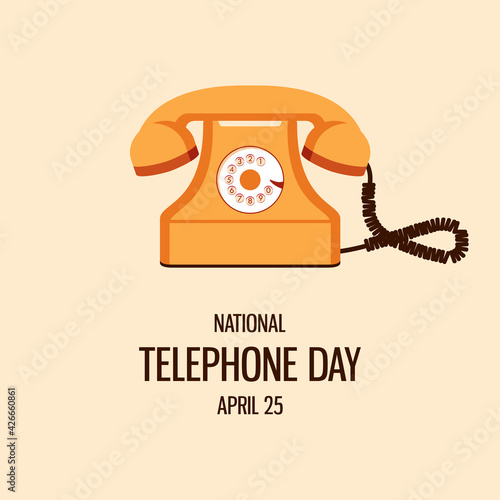 National Telephone Day vector. Old orange landline telephone icon vector. Vintage orange phone vector. Telephone Day Poster, April 25. Important day