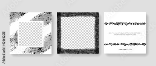Abstract minimal social media layouts with black vector background elements, watercolor and brush graphics for instagram and facebook