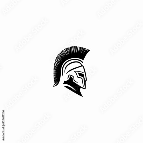 helmet of the Spartan warrior symbol, emblem. 
gladiator armor logo, Greek warrior flat vector icon