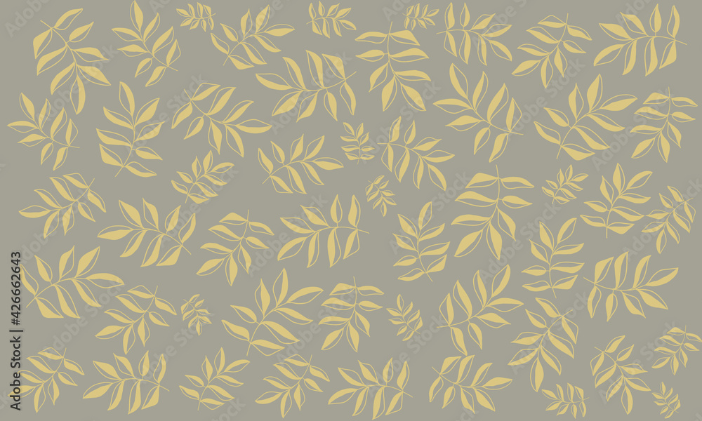Botanical silhouette golden leaves hand drawn on grey background. Floral graphic clipart for card, print Botanical silhouette golden leaves hand drawn on grey background. Floral graphic clipart for card, print