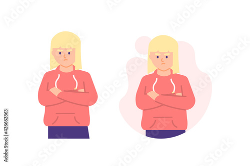 illustration of a woman feeling upset or angry. Premenstrual syndrome effects. expression or emotion of a woman. flat style. vector design